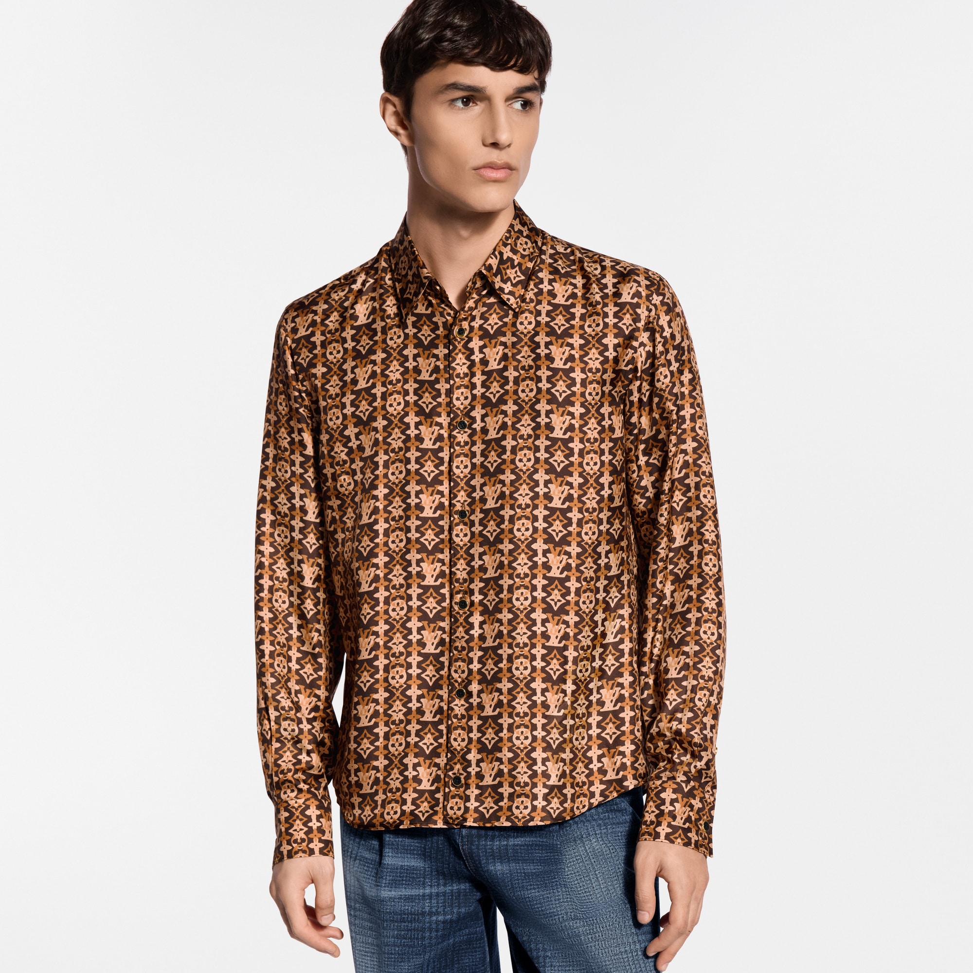 Monogram Printed Long-Sleeved Silk Shirt - gifts - Valentine's Day